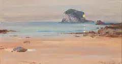 Bass rock by John Campbell Mitchell, oil on panel, offered Oct 2013