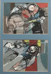 Racing cyclists by Ibrahim Hussein, gouache, sold Oct 2013