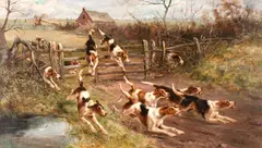 Hounds 'Full Cry' by Arthur A. Davis, oil on canvas, offered May 2013