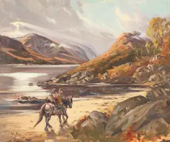Stalker and highland pony carrying a stag, by John Gregory King, oil on canvas, sold May 2013