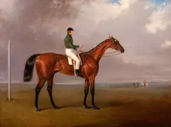 'Lord William Hill, Captain Royal Scots Greys' (1816-1844) riding a race horse, wearing racing colours, by Robert Drewell, oil on canvas, sold May 2013