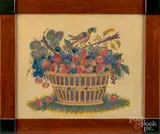 theorem of a bird perched on a fruit basket by David Y. Ellinger, oil on velvet, sold Nov 2019