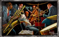 titled Quintet by Ernie Eugene Barnes Jr., oil on canvas, sold Oct 2019