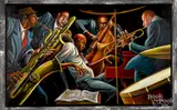 titled Quintet by Ernie Eugene Barnes Jr., oil on canvas, sold Oct 2019