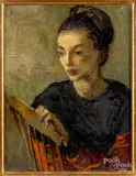 portrait of Naomi in Black and Red by Moses Soyer, oil on canvas, sold Oct 2019