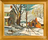 winter landscape by Wilmer Behler, oil on artist board, sold Oct 2019