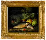 still life with fish by Henry George Todd, oil on canvas, sold Oct 2019
