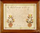 fraktur verse Ephesians 6:1 by Abraham Brubacker, ink and watercolor, sold Oct 2019