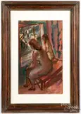 of two women seated at a window by Alexander Dobkin, watercolor and gouache, offered Sep 2019