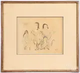 of figures by Jules Pascin, pencil and watercolor, offered Sep 2019