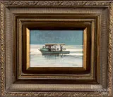 seascape with boat by Matthew Hillier, oil on board, sold Sep 2019