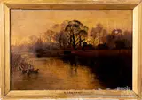 of a river with ducks by Henry Charles Fox, oil on canvas, sold Sep 2019