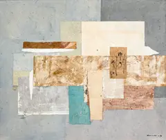 Ritual by Paul Horiuchi, 1975, oil and collage on canvas, sold Dec 2021