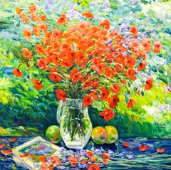 Still Life with Red Poppies by Malva, oil on canvas, sold Jan 2022