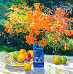 Still Life with Orange Poppies by Malva, oil on canvas, sold Jan 2022