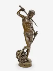 David Après Le Combat by Antonin Mercié, bronze with brown patina, sold Jan 2022