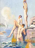 Untitled (The Bathers) by Suzanne Billet de Fombelle, oil on canvas, sold Jan 2022