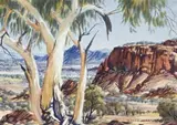 Glen Helen Landscape by Albert Namatjira, c.1957, watercolour on paper, sold Apr 2011