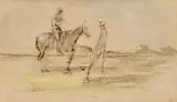 Outback Stockmen by Russell Drysdale, ink and watercolour on paper on card, sold Apr 2011