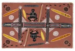Corroboree Story by Kaapa Tjampitjinpa, 1973, synthetic polymer powder paint with synthetic binder on composition board, sold May 2011