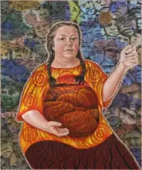 Self Portrait: Budjarri (Pregnant) by Julie Dowling, 2005, synthetic polymer paint, oil and plastic on canvas, sold May 2011