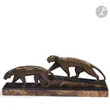 Deux panthères marchant Groupe sculpté by Michel Decoux, Épreuve en bronze patiné brun nuancé, sold Oct 2023
