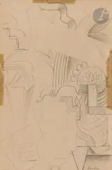 Composition by Auguste Herbin, 1917, Crayon, sold Oct 2023