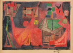 Composition by Jean Bertholle, 1952, Pastel, sold Oct 2023