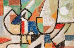 Composition by Oscar Gauthier, 1948, Encre et gouache sur papier froissé, sold Oct 2023