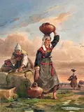 Femmes au puits by Adolphe Miely, Aquarelle, sold Mar 2015