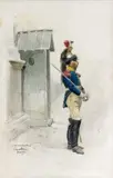 Cuirassier en sentinelle, 1er Empire by Édouard Detaille, Aquarelle et gouache, sold Feb 2015