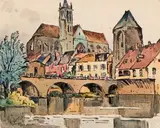 Moret-sur-Loing by Gaston Balande, Aquarelle, sold Dec 2014