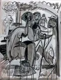 Le déjeuner sur l'herbe by Jean-Luc Beaufils, Gouache et lavis, sold Dec 2014
