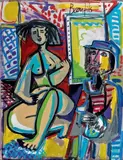 Le peintre et son modèle by Jean-Luc Beaufils, Gouache vernissée, sold Dec 2014