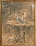 L'Artiste esclave by Aimé Morot, 1904, Crayon noir et crayon de couleurs signé et daté, sold Dec 2014