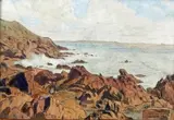 Côtes bretonnes by Charles Guillou, Crayon noir, aquarelle signé et daté, sold Nov 2014