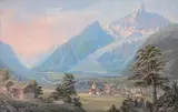 Le village de Chamonix et le glacier du bois, circa 1830 by Jean Dubois, Aquarelle et gouache sur trait gravé, sold Nov 2013