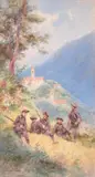 La halte des chasseurs alpins by Pierre Comba, Aquarelle gouachée, sold Nov 2013