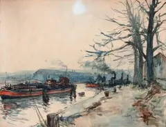 Péniches à Rouen by Fernand Herbo, Aquarelle, sold Oct 2013