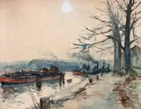 Péniches à Rouen by Fernand Herbo, Aquarelle, sold Oct 2013