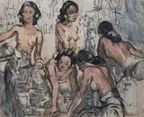 Femme de Bali by Jean Le Mayeur, Aquarelle et rehauts de gouache sur papier marouflé sur toile, sold Oct 2013