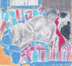 Nu au sofa by Gustav Bolin, Pastel sur papier, sold Oct 2013
