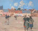 Place animée à Étaples by Jules Adler, Gouache, sold Oct 2013