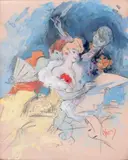 La lecture du journal Projet d'affiche pour Le Figaro by Jules Chéret, Gouache, sold Oct 2013