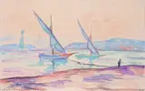 La plage de la Favière, près du Lavandou, Var by Jean Peske, Aquarelle, sold Oct 2013
