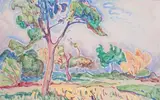 Paysage boisé by Henri Doucet, Aquarelle, sold Jun 2013
