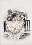 Carmen au balcon by Yves Brayer, Lavis d'encre de Chine et aquarelle, sold Jun 2013