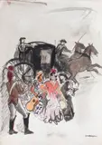 Carmen et ses amies bohémiennes Mercedes et Frasquita by Yves Brayer, Lavis d'encre de Chine, aquarelle et gouache, sold Jun 2013