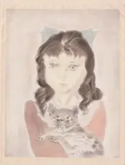 La fillette au chat by Léonard-Tsuguharu Foujita, 1929, Eau forte, pointe sèche, roulette et aquatinte sur Chine appliqué sur Japon, sold May 2013