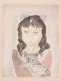 La fillette au chat by Léonard-Tsuguharu Foujita, 1929, Eau forte, pointe sèche, roulette et aquatinte sur Chine appliqué sur Japon, sold May 2013
